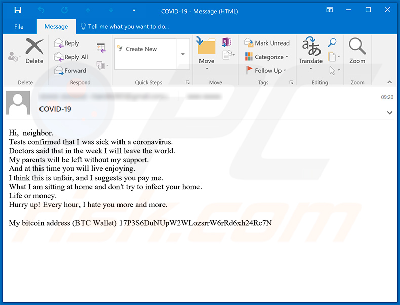 Coronavirus-related scam email