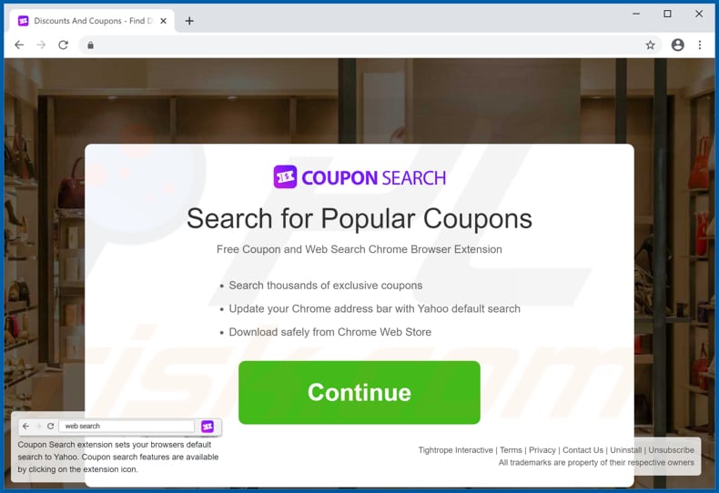 Website used to promote Coupon Search browser hijacker