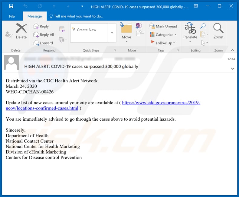 COVID-19 Cases Surpassed 300,000 Email Scam email spam campaign