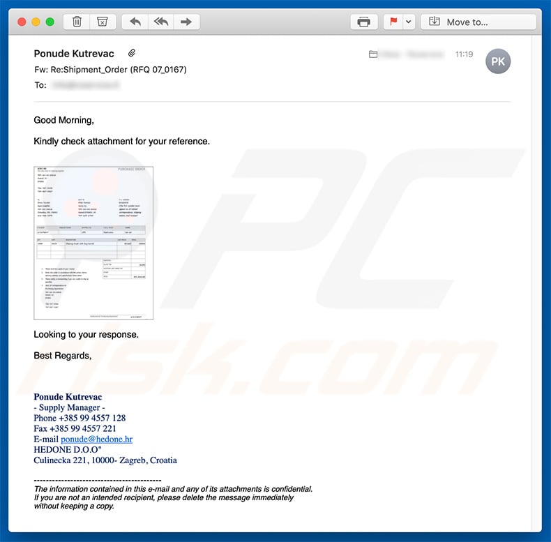 Cryxos trojan-promoting email