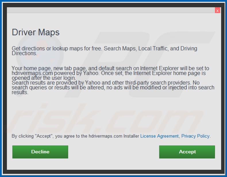 Official Driver Maps browser hijacker installation setup