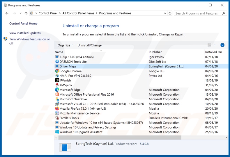 search.hdrivermaps.com browser hijacker uninstall via Control Panel