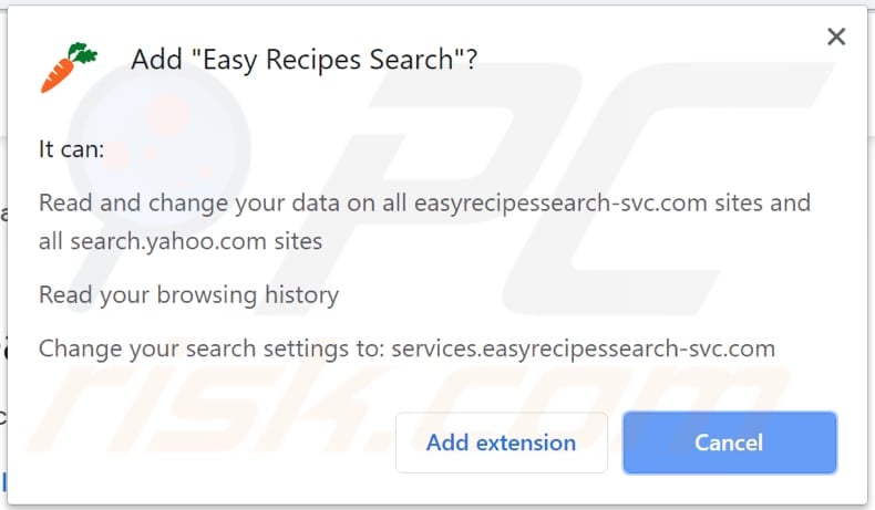 easy recipes search asks for a permission to be installed