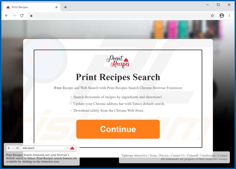 Website used to promote Easy Recipes Search browser hijacker