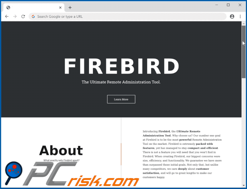 Website promoting FireBird remote access trojan