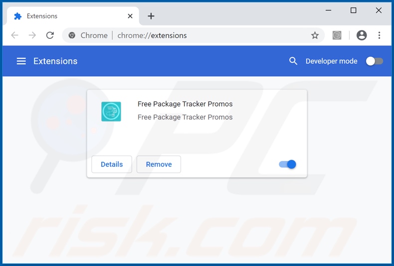 Removing Free Package Tracker Promos ads from Google Chrome step 2