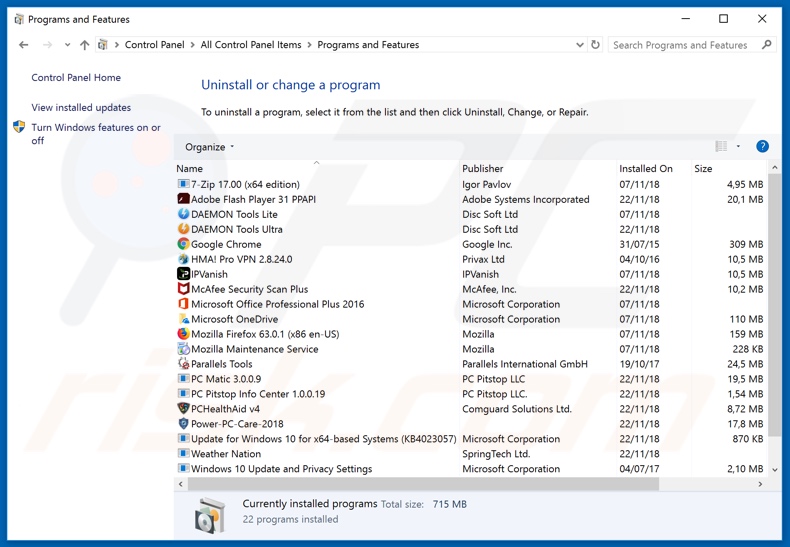 Free Package Tracker Promos adware uninstall via Control Panel