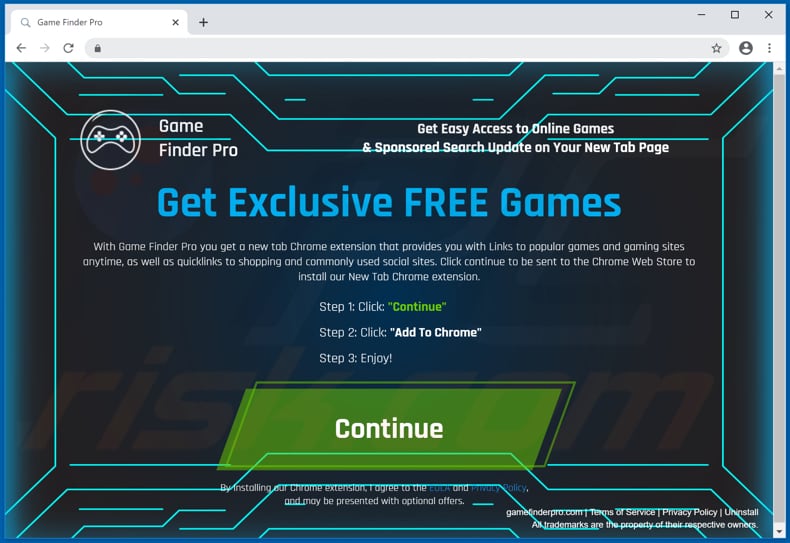 Website used to promote Game Finder Pro browser hijacker