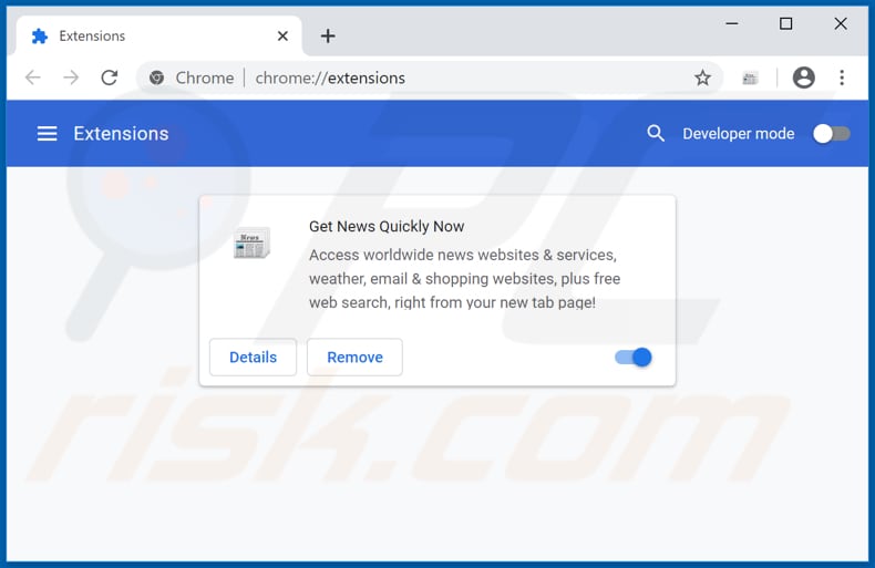 Removing search.getnewsquicklytab.com related Google Chrome extensions
