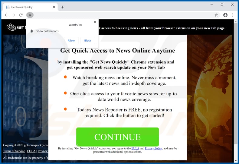 Website used to promote Get News Quickly Now browser hijacker