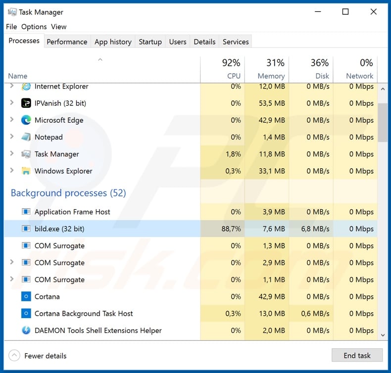 .google ransomware process on task manager (bild.exe; process name may vary)