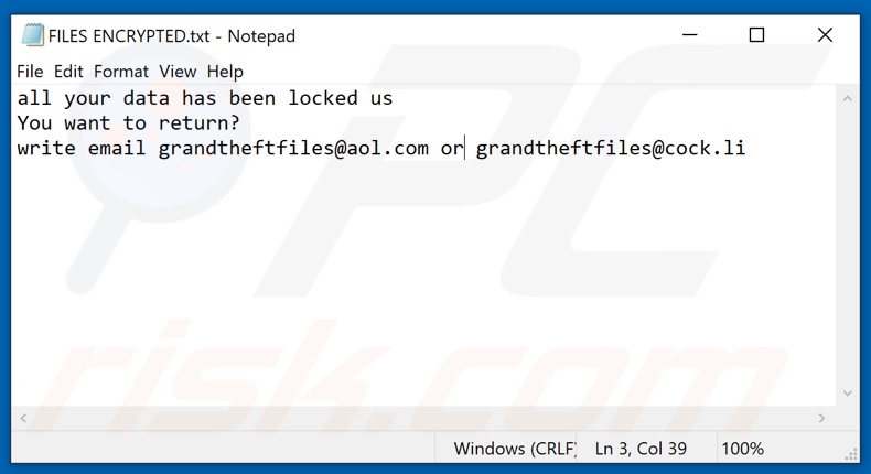 Gtf ransomware text file (FILES ENCRYPTED.txt)