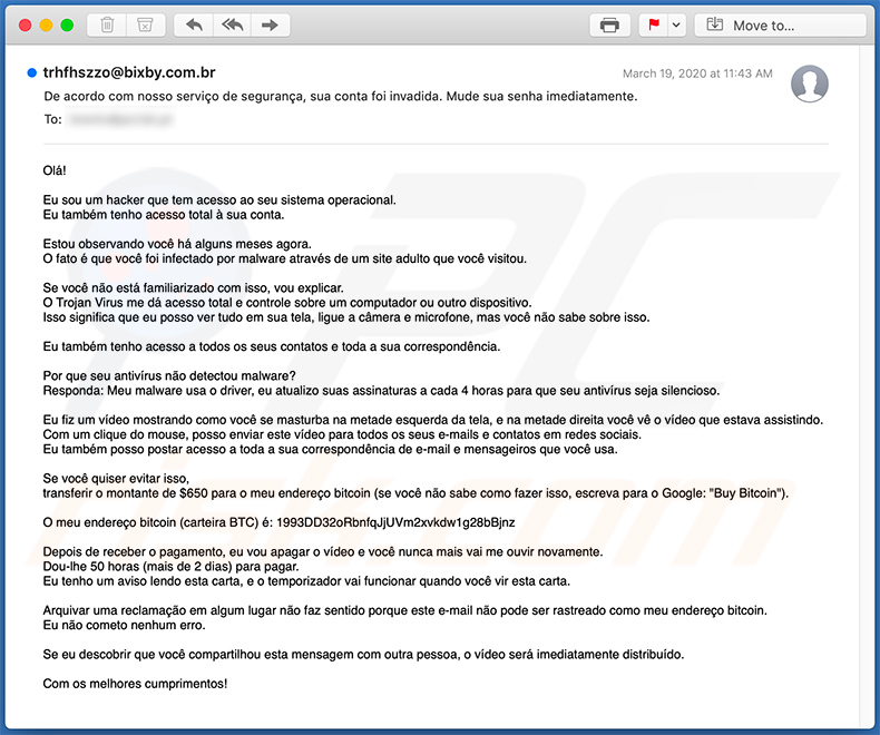 Portuguese variant of Hacker Who Has Access To Your Operating System email scam