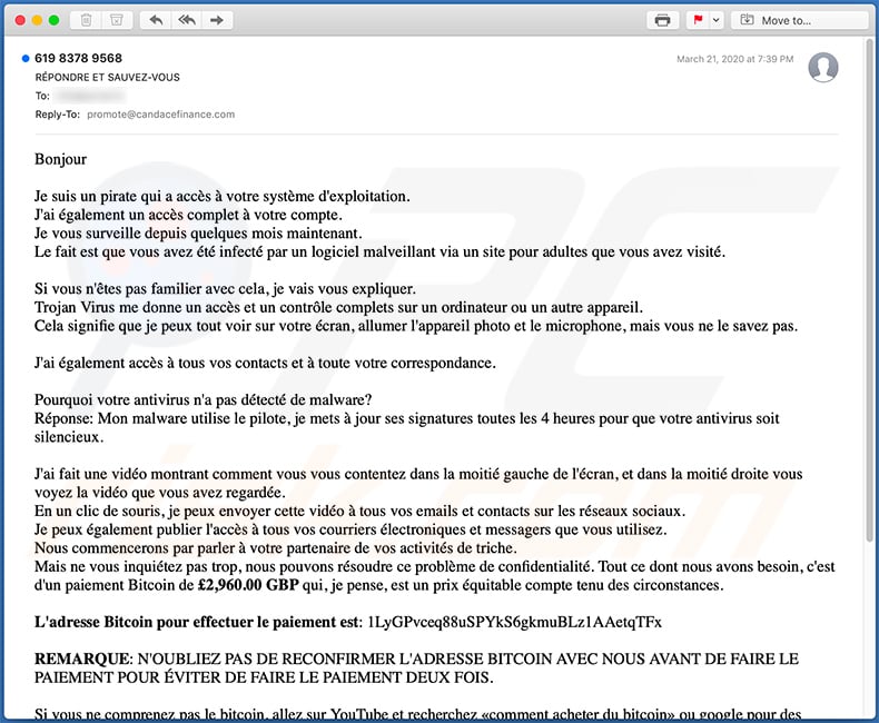 French variant of Hacker Who Has Access To Your Operating System email scam