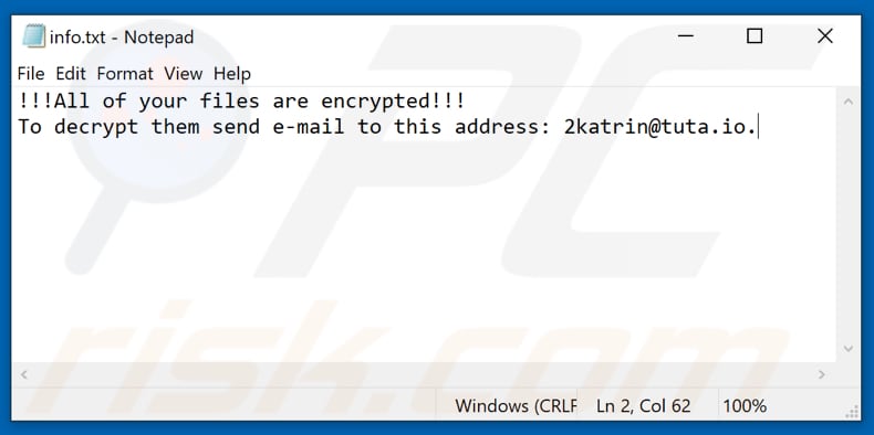Kiss ransomware text file (info.txt)