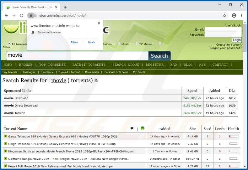 Limetorrent [.] Info Redirection des informations