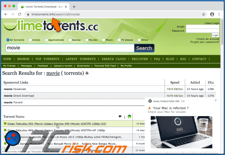 limetorrent.info redirects to website promoting mackeeper