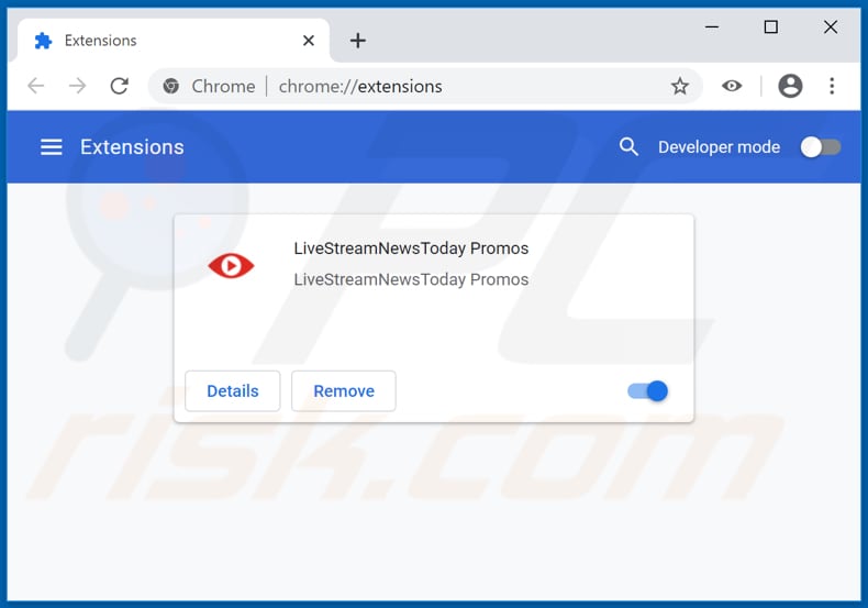 Removing LiveStreamNewsToday Promos ads from Google Chrome step 2
