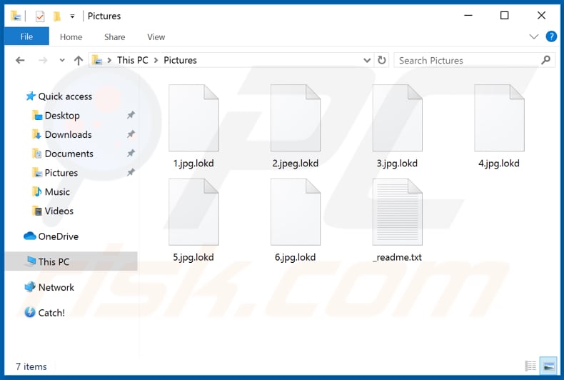 Files encrypted by Lokd ransomware (.lokd extension)