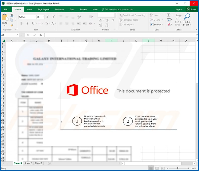 LokiBot malware-spreading MS Excel file