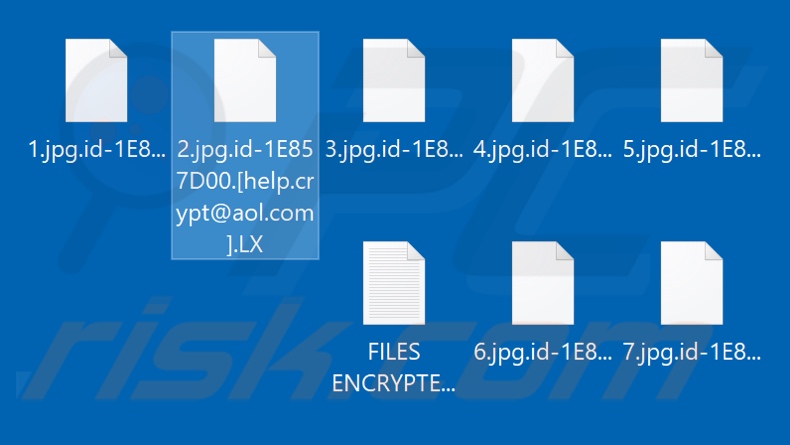 Files encrypted by LX ransomware (.LX extension)