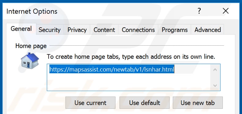 Removing mapsassist.com from Internet Explorer homepage