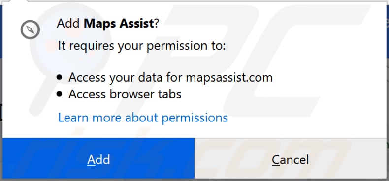 maps assist browser hijacker asks for a permission to be installed on firefox