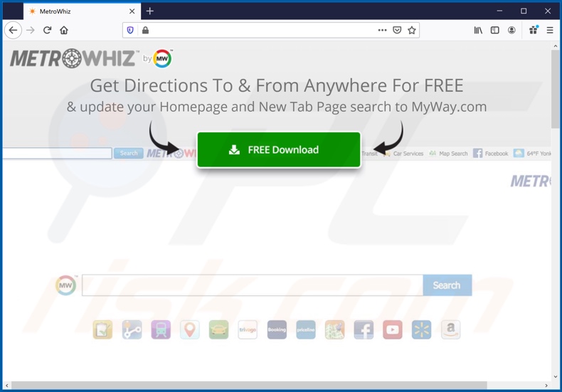 Website used to promote MetroWhiz browser hijacker
