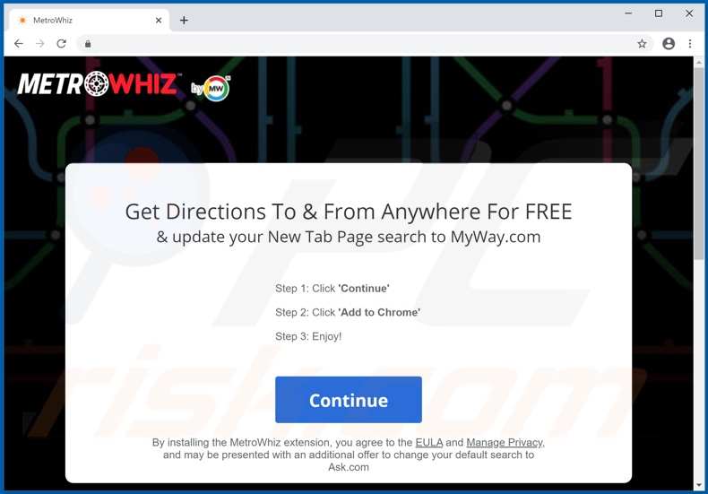 Another website used to promote MetroWhiz browser hijacker