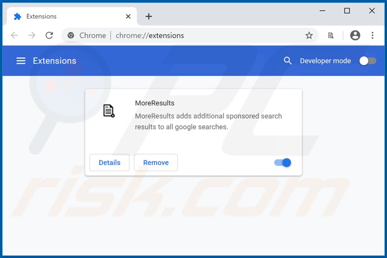 Removing MoreResults ads from Google Chrome step 2