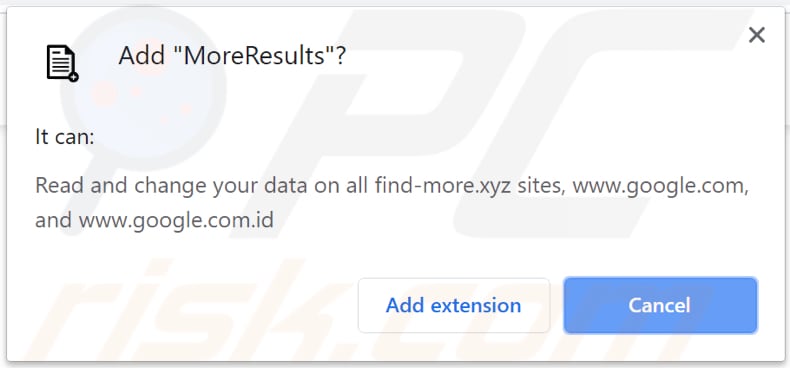 moreresults adware asks for a permission to be added to chrome