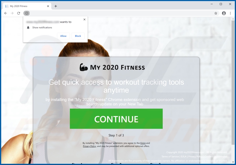 Website used to promote My 2020 Fitness browser hijacker