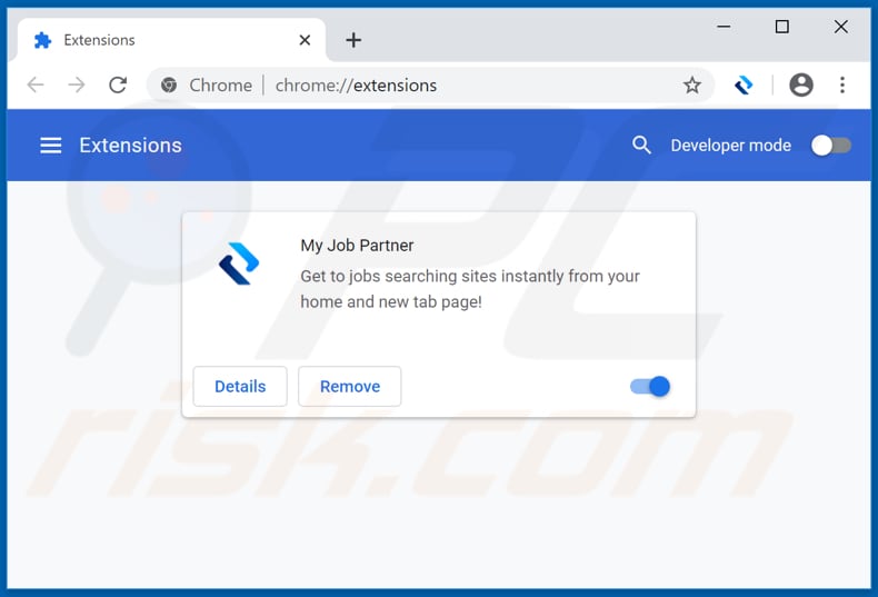 Removing search.myjobpartnertab.com related Google Chrome extensions