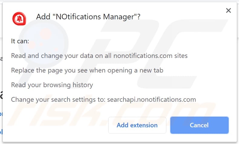 notifications manager browser hijacker asks for permission to be added to browser