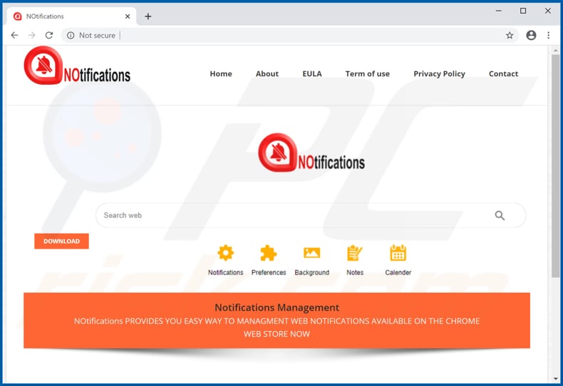 Website used to promote NOtifications Manager browser hijacker