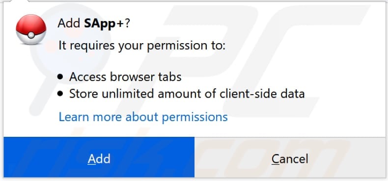 SApp+ asks for a permission to be added on firefox