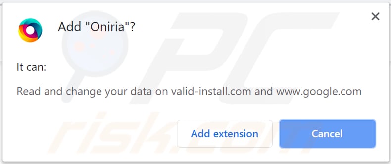 oniria adware asks for permission to be added on chrome