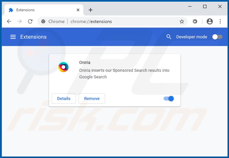 Removing Oniria ads from Google Chrome step 2