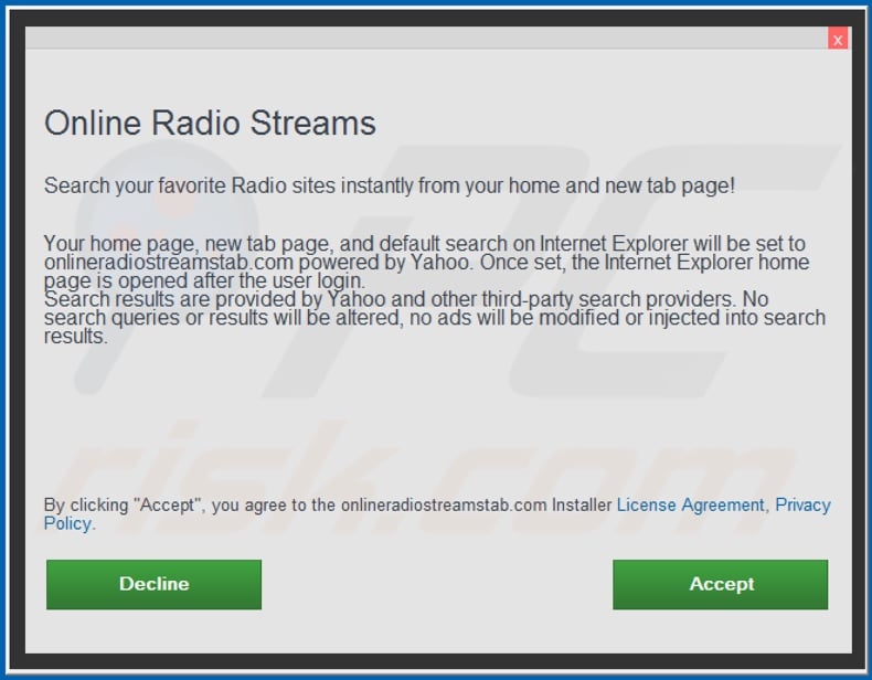 Official Online Radio Streams browser hijacker installation setup