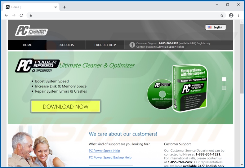 Website used to promote PC Power Speed PUA