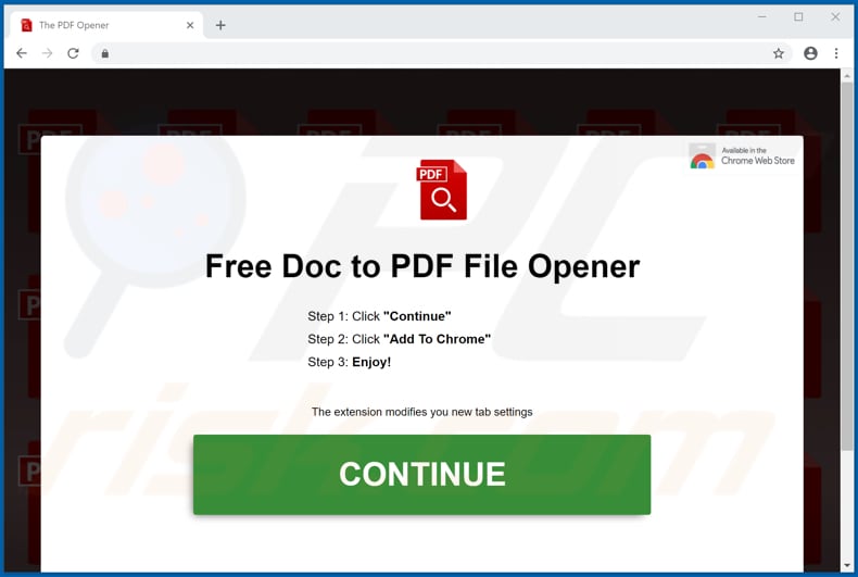 Website used to promote PDF Opener browser hijacker