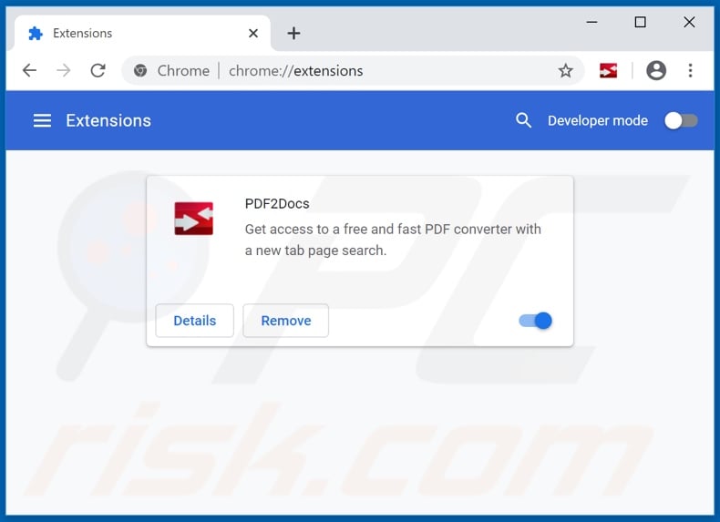Removing search.pdf2docs.com related Google Chrome extensions