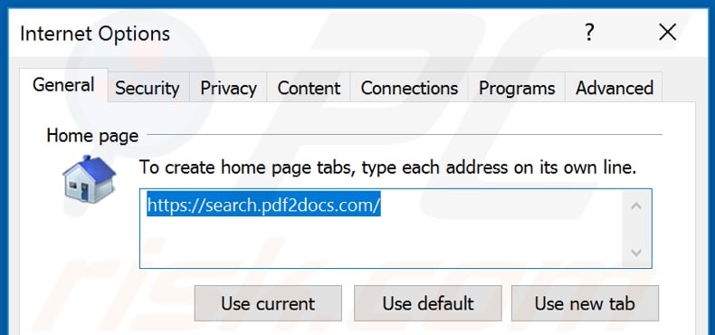 Removing search.pdf2docs.com from Internet Explorer homepage