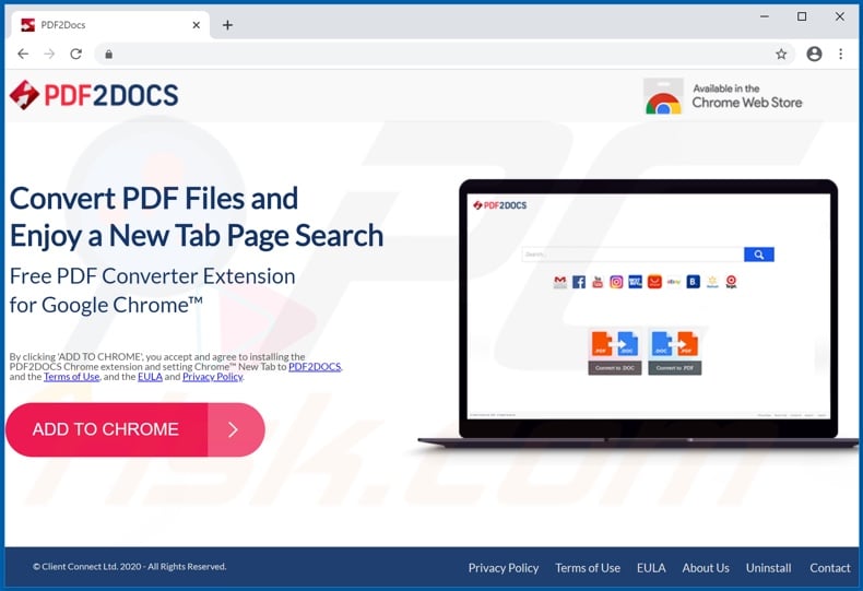 Website used to promote PDF2Docs browser hijacker