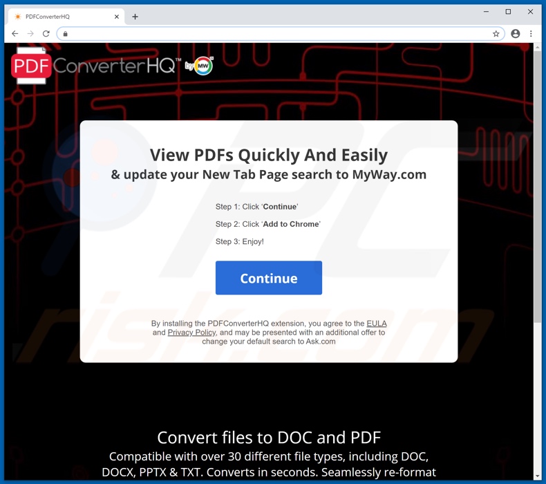 Website used to promote PDFConverterHQ browser hijacker
