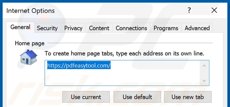 Removing pdfeasytool.com from Internet Explorer homepage