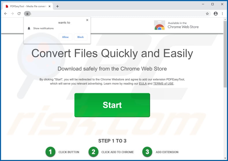 Website used to promote PDFEasyTool browser hijacker