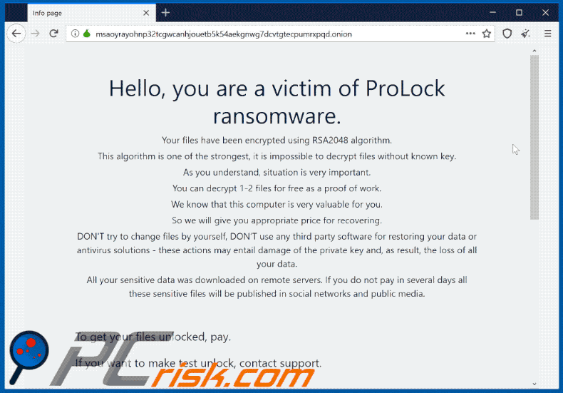 prolock tor website appearance in gif image