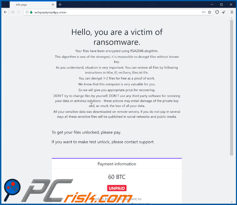 pwndlocker ransomware appearance of the tor website