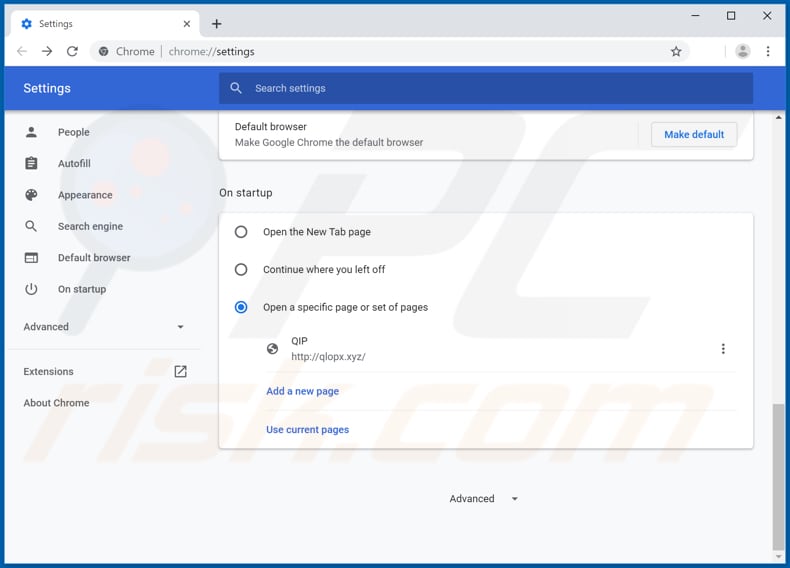 Removing qlopx.xyz from Google Chrome homepage